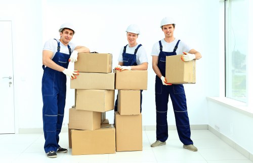 Office furniture and equipment being moved during a Greenwich business relocation